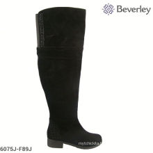 Sexy Ladies Black Leather Thigh High Boots For Fat Feet